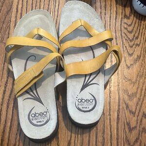 Abeo Women's Mustard Yellow Leather Strappy Slide Sandals